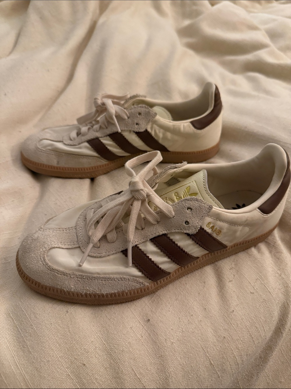 adidas Samba Sneakers in Cream & Brown with Gum Sole - Picture 3 of 8